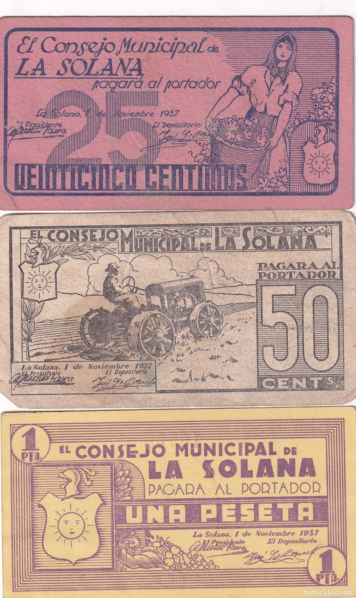 Billetes locales: CRBL0332 BILLETE LOCAL 0,25, 0,50 Y 1 PESETA LA SOLANA MBC+