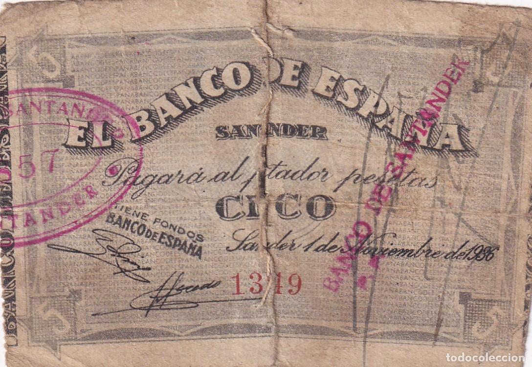 Lokale Banknoten: CRBL0380 BILLETE ESPA&Ntilde;A SANTANDER 5 PESETAS 1936 USADO