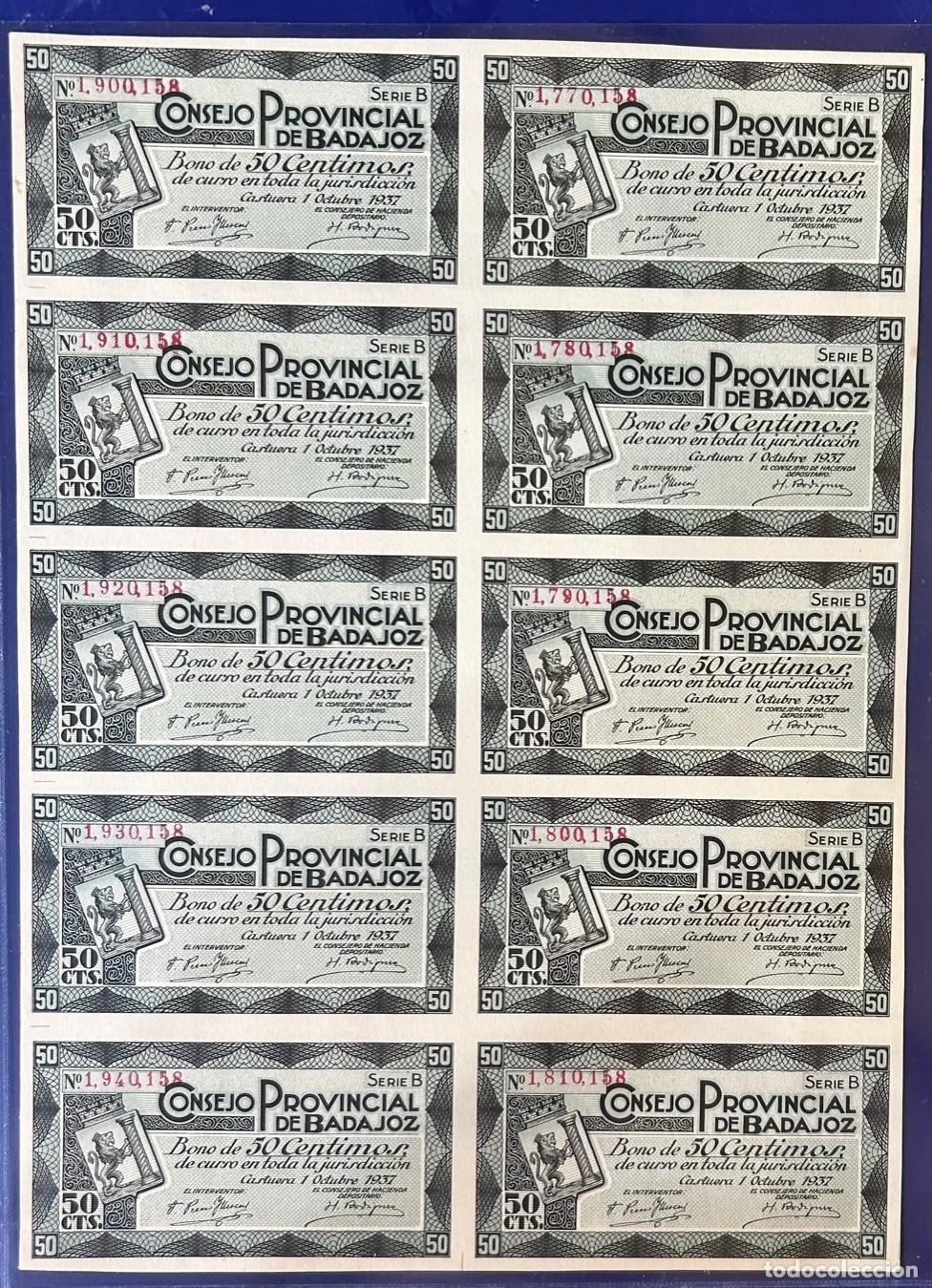 Lokale Banknoten: CRBL0384 UNCUT 10 BILLETES ESPA&Ntilde;A LOCAL BADAJOZ 50 CENTIMOS NUEVO
