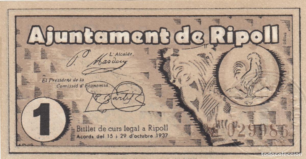 Billetes locales: CRBL0490 BILLETE LOCAL ESPA&Ntilde;A RIPOLL 1 PESETA 1937 SIN CIRCULAR