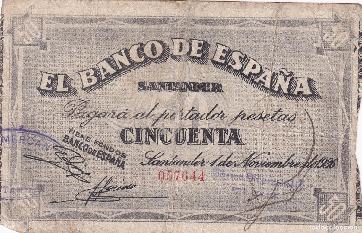 Billetes locales: CRBL0512 BILLETE LOCAL ESPA&Ntilde;A SANTANDER 50 PESETAS 1936 MBC