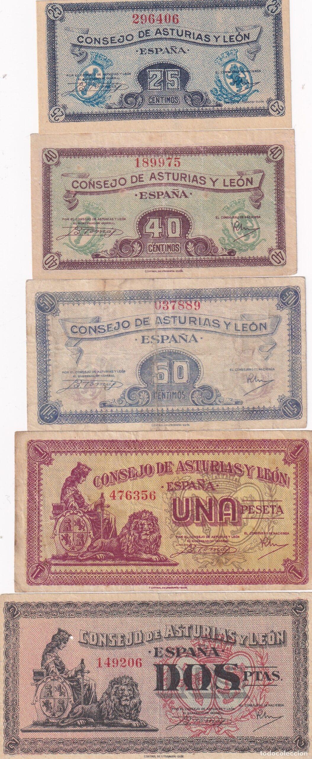 Billetes locales: CRBL0524 SERIE COMPLETA BILLETES ESPA&Ntilde;A LOCAL ASTURIAS Y LEON 1936