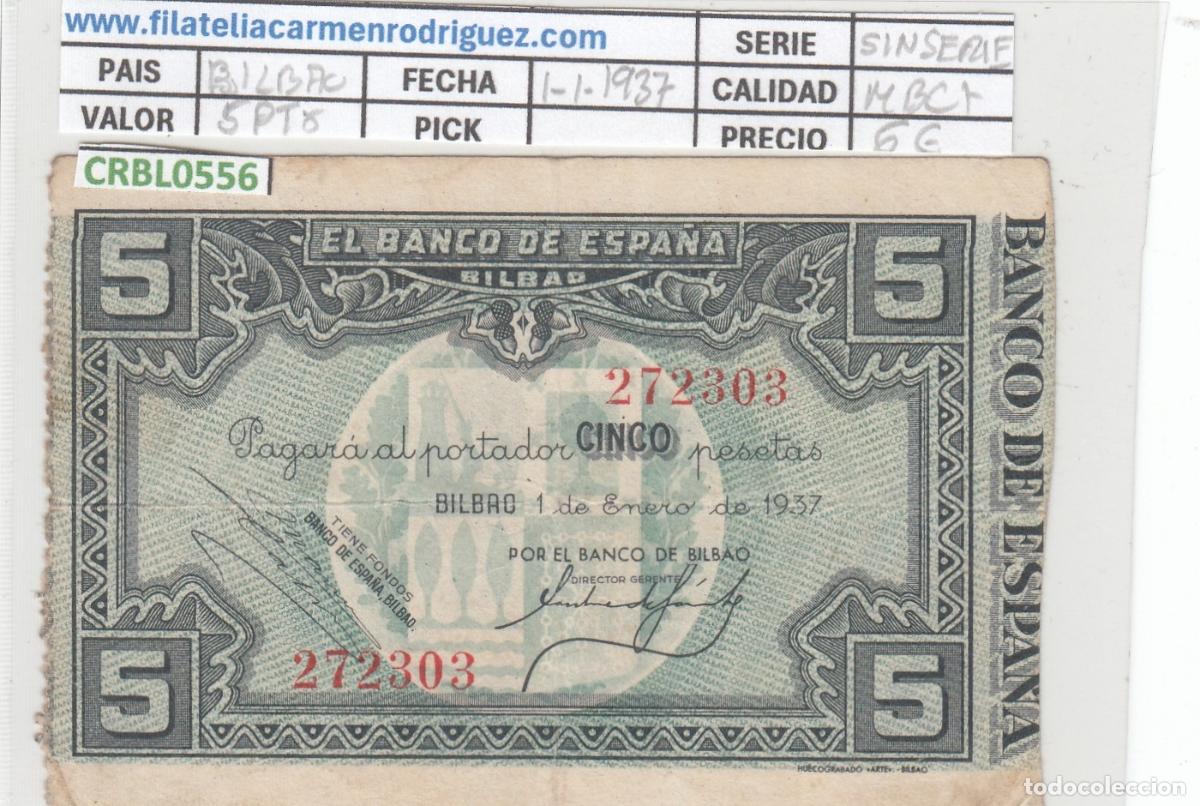 Billetes locales: CRBL0556 BILLETE ESPA&Ntilde;A BILBAO 5 PESETAS 1937 MBC+