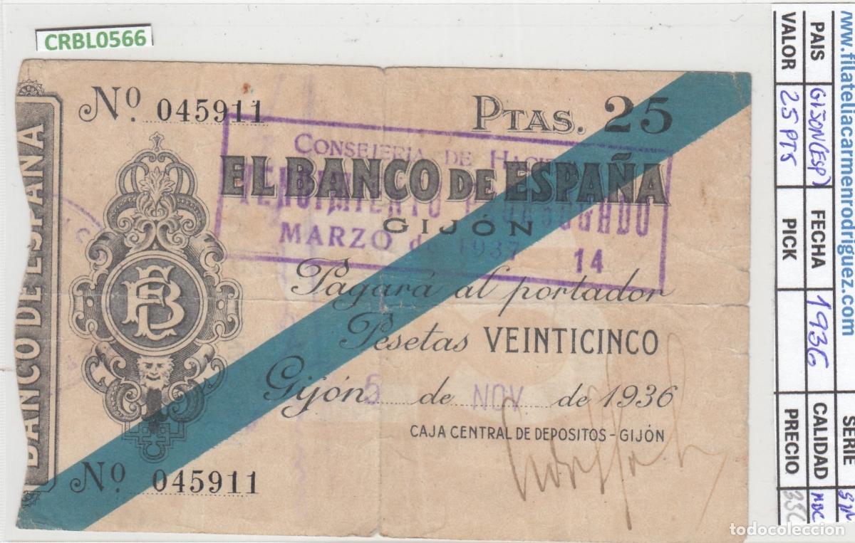 Billetes locales: CRBL0566 BILLETE ESPA&Ntilde;A GIJON 25 PESETAS 1936 MBC