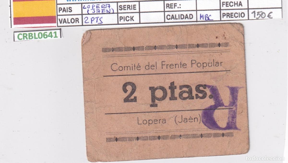 Billetes locales: CRBL0641 BILLETE ESPA&Ntilde;A LOCAL LOPERA (JAEN) 2 PESETAS MBC