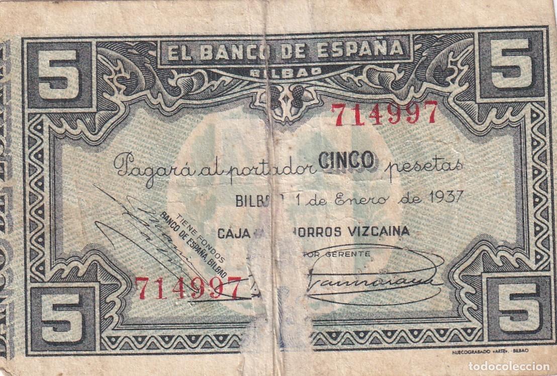 Billetes locales: CRBL0645 BILLETE ESPA&Ntilde;A LOCAL BILBAO 5 PESETAS 1937 USADOS CON ROTURA
