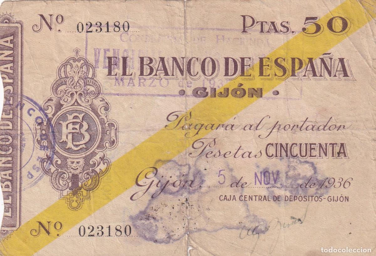 Billetes locales: CRBL0648 BILLETE ESPA&Ntilde;A LOCAL GIJON 50 PESETAS 1936 MC CON ROTURA