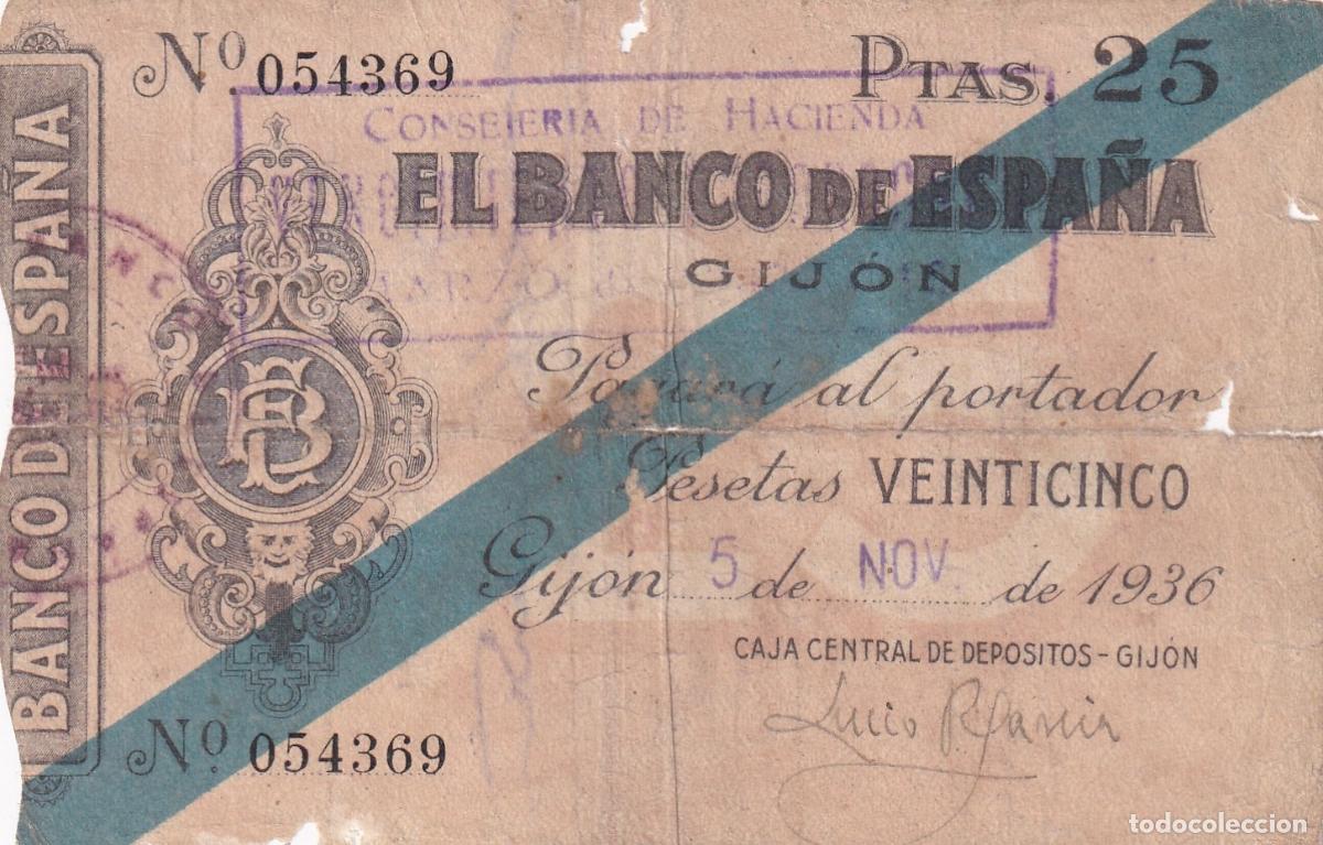 Billetes locales: CRBL0649 BILLETE ESPA&Ntilde;A LOCAL GIJON 25 PESETAS 1936 MC CON ROTURA