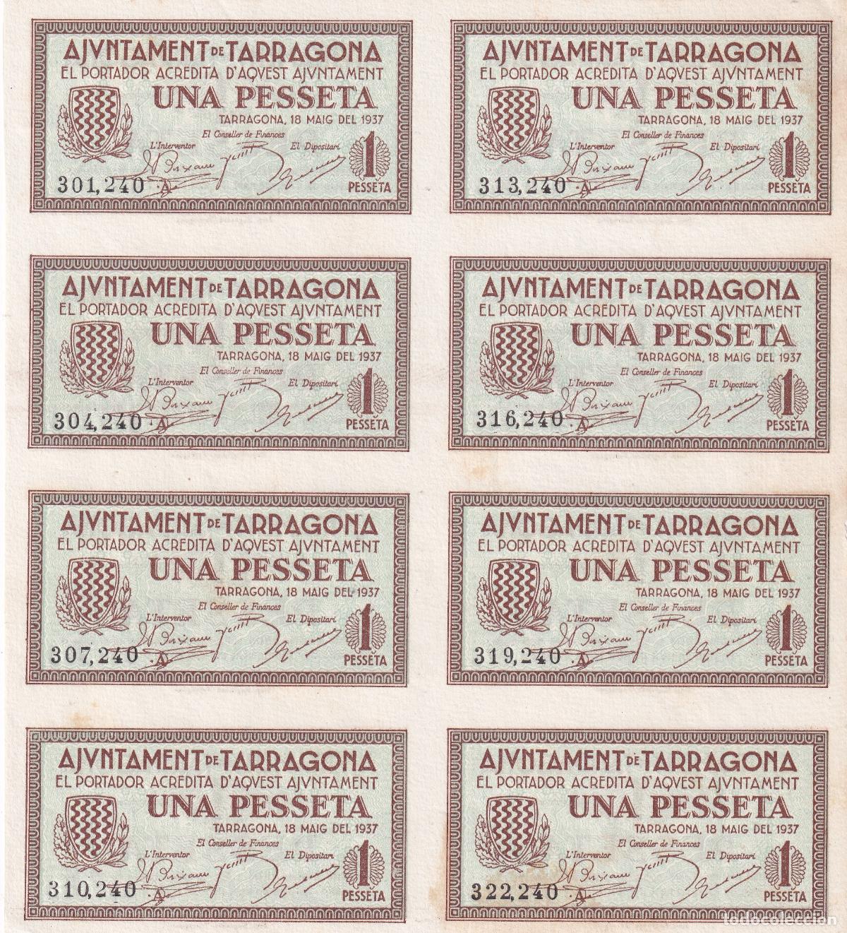 Billetes locales: CRBL0652 BILLETE ESPA&Ntilde;A LOCAL 8 BILLETES UNCUT TARRAGORA SIN CIRCULAR