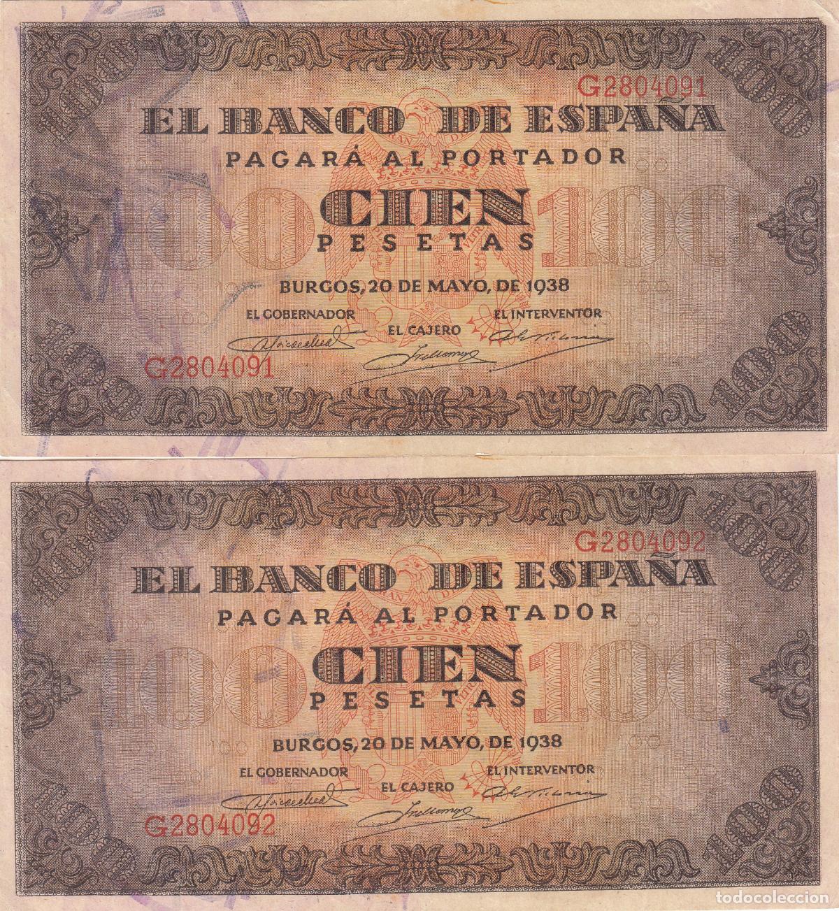 Billetes locales: CRBP0008 PAREJA CORRELATIVA BILLETES 100 PESETAS 1938 SIN CIRCULAR (VER DETALLE)