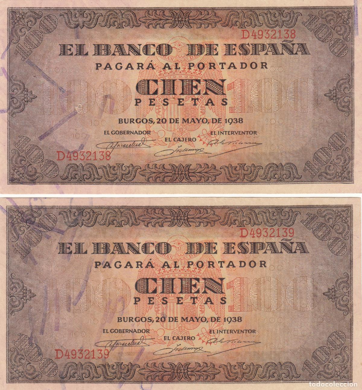 Billetes locales: CRBP0009 PAREJA CORRELATIVA BILLETES 100 PESETAS 1938 SIN CIRCULAR (VER DETALLE)