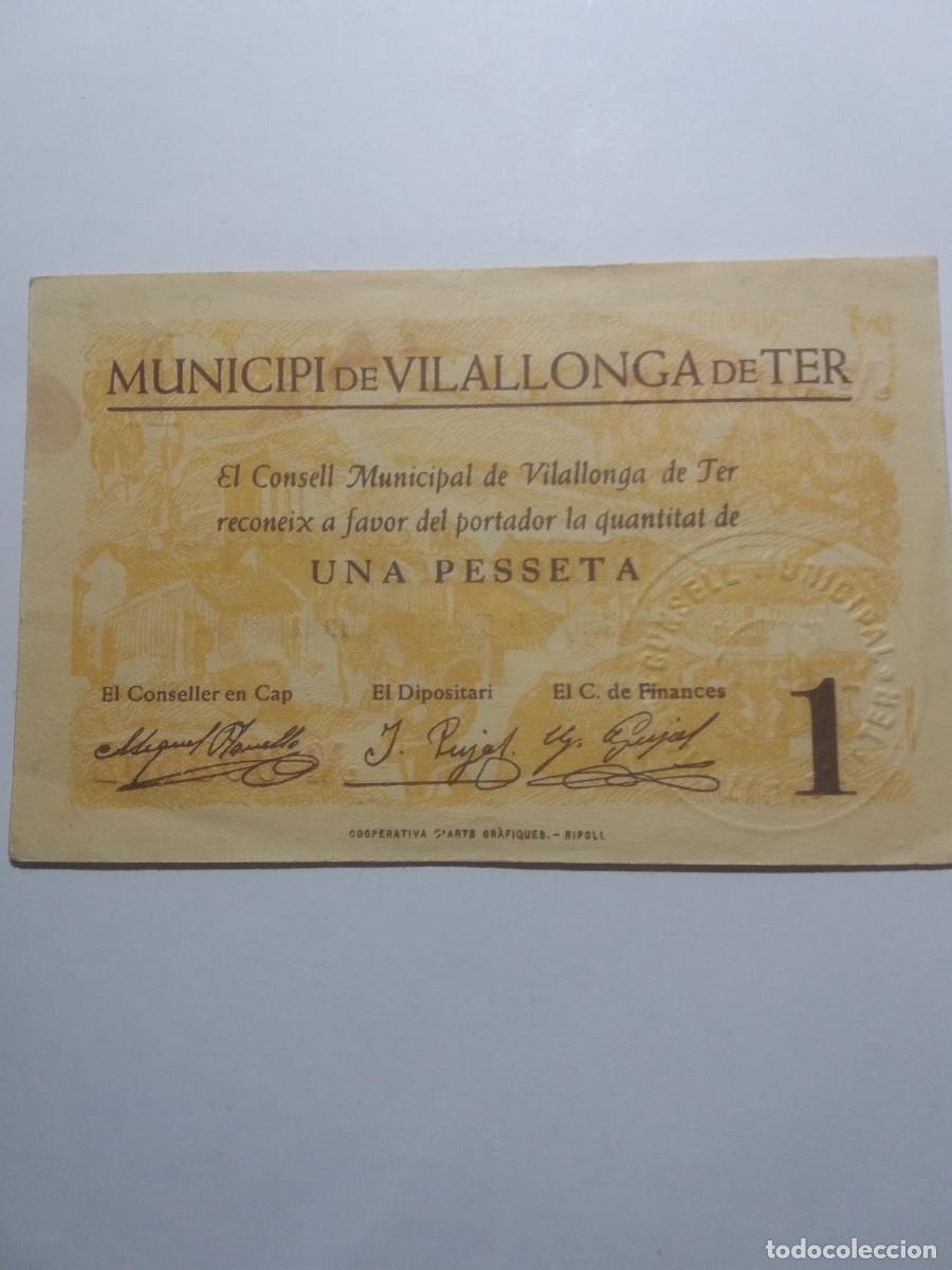 Billetes locales: Billete 1 Pesseta Municipi VILALLONGA DE TER 1 Juny 1937