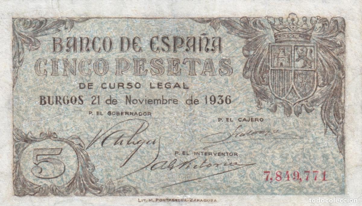 Billetes locales: CRBS2209 BILLETE ESPA&Ntilde;A 5 PESETAS 1936 RESTAURADO