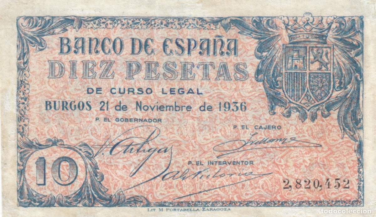 Billetes locales: CRBS2211 BILLETE ESPA&Ntilde;A 10 PESETAS 1936 RARO RESTAURADO
