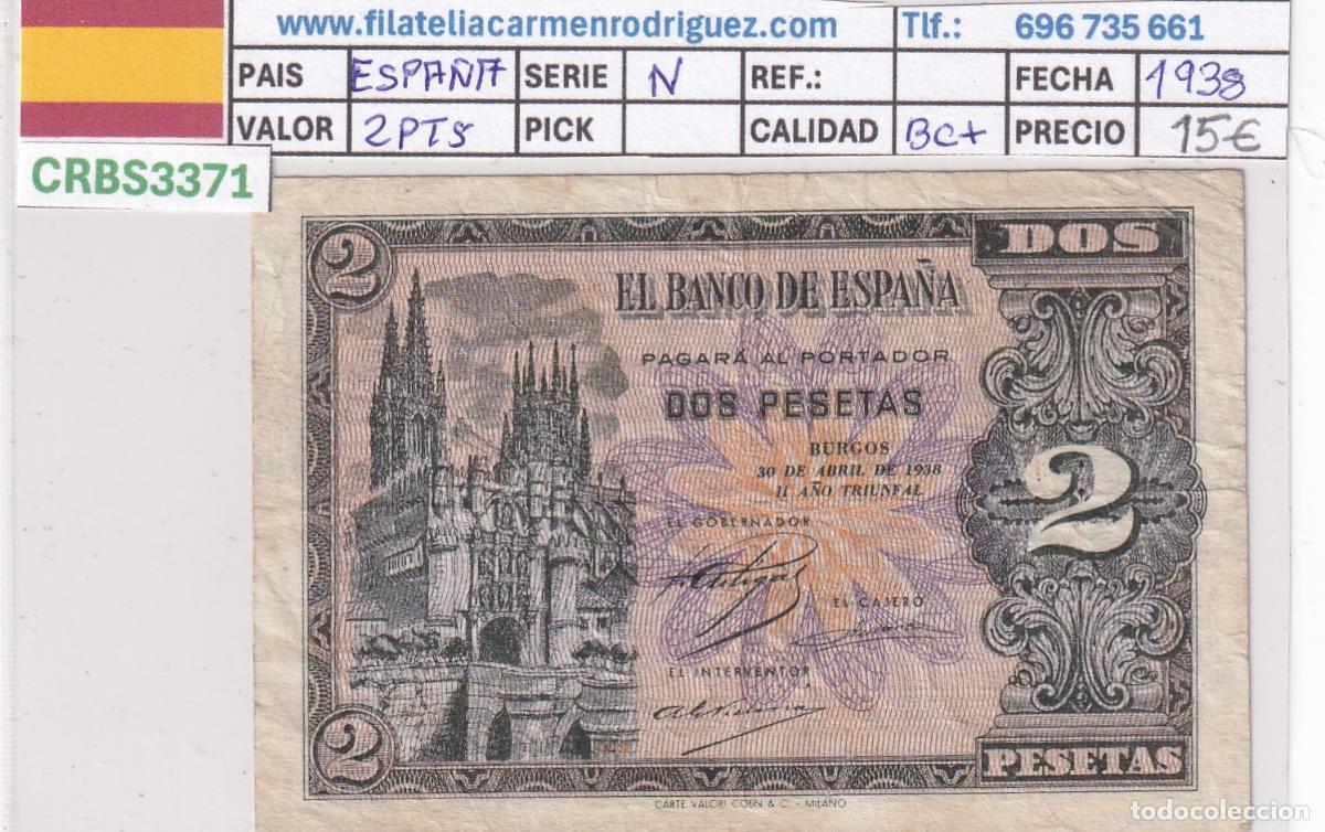 Billetes locales: CRBS3371 BILLETE ESPA&Ntilde;A 2 PESETAS 1938 SERIE N BC+