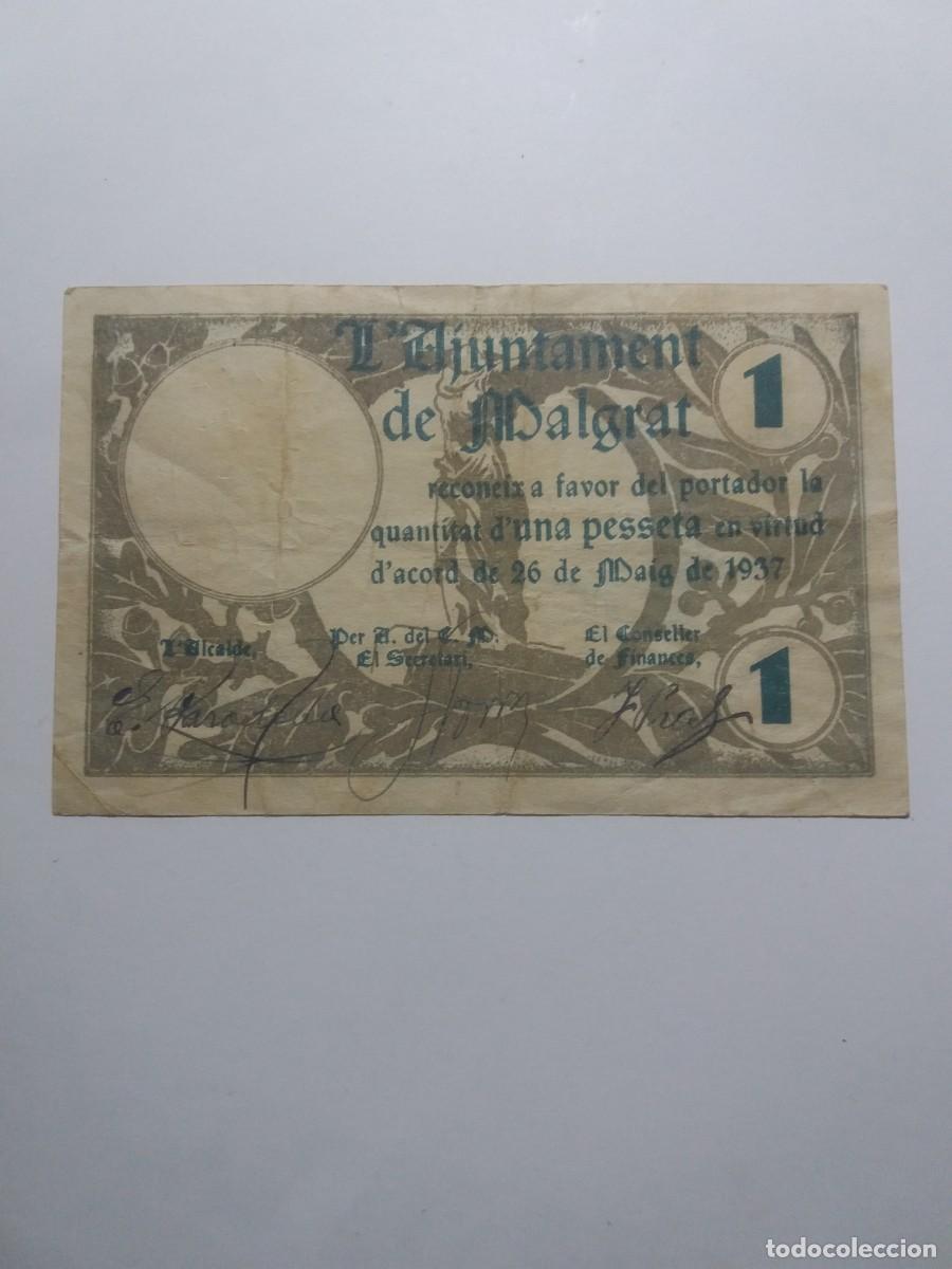 Billetes locales: Billete 1 Pesseta Ajuntament MALGRAT 26 Maig 1937