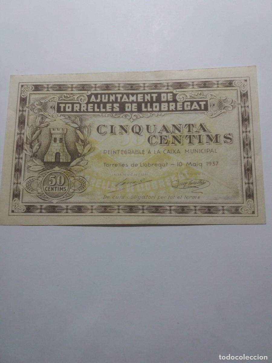 Billetes locales: Billete 50 C&egrave;ntims Ajuntament TORRELLES DE LLOBREGAT 10 Maig 1937