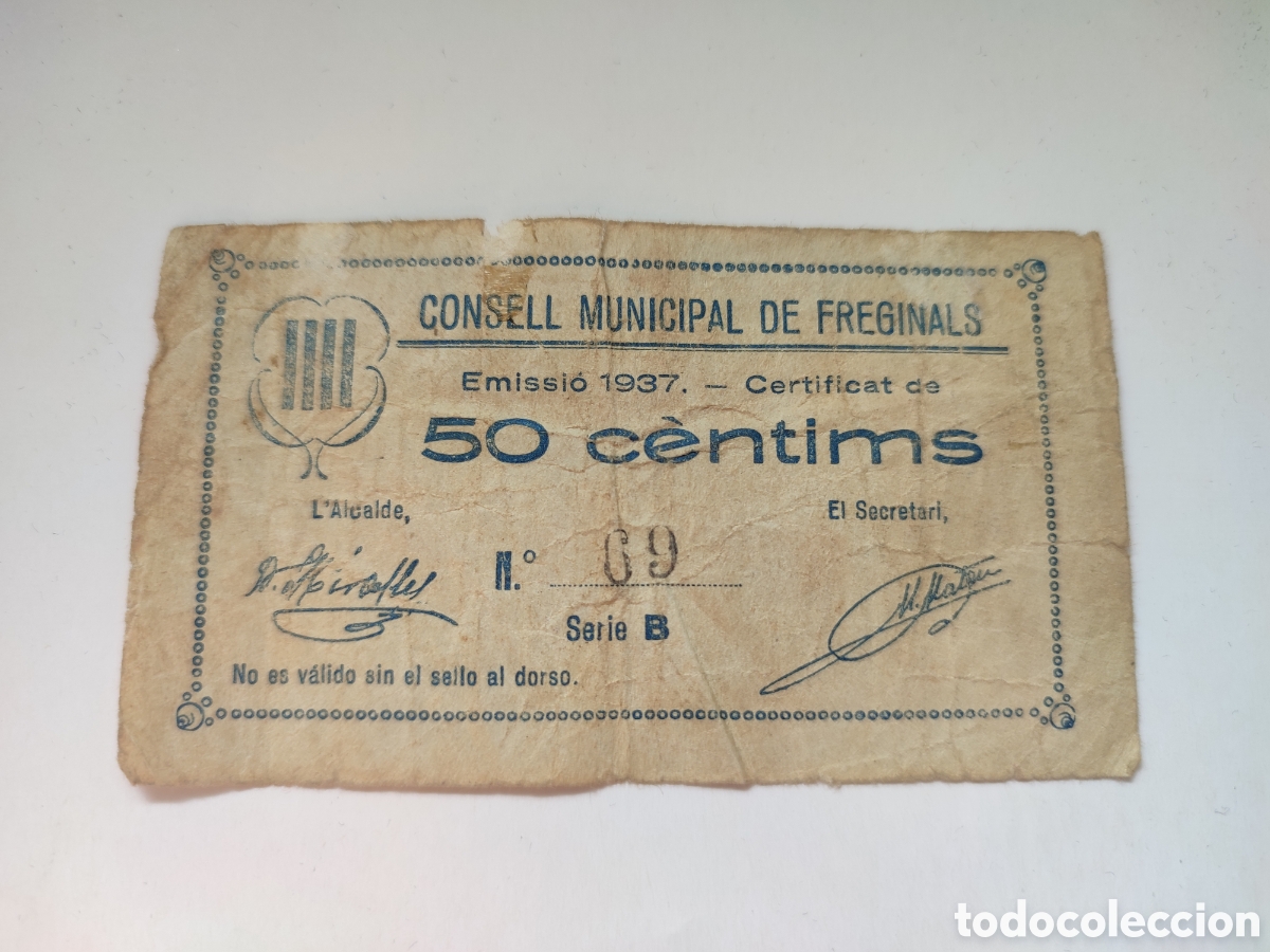 Billetes locales: 50 c&eacute;ntimos de Freginals (Tarragona)
