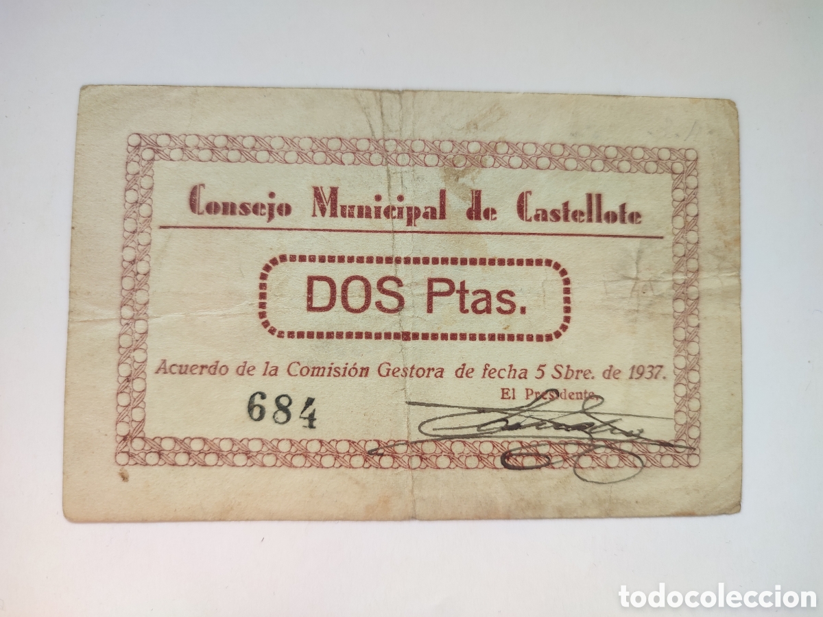 Billetes locales: 2 pesetas de Castellote (Teruel)