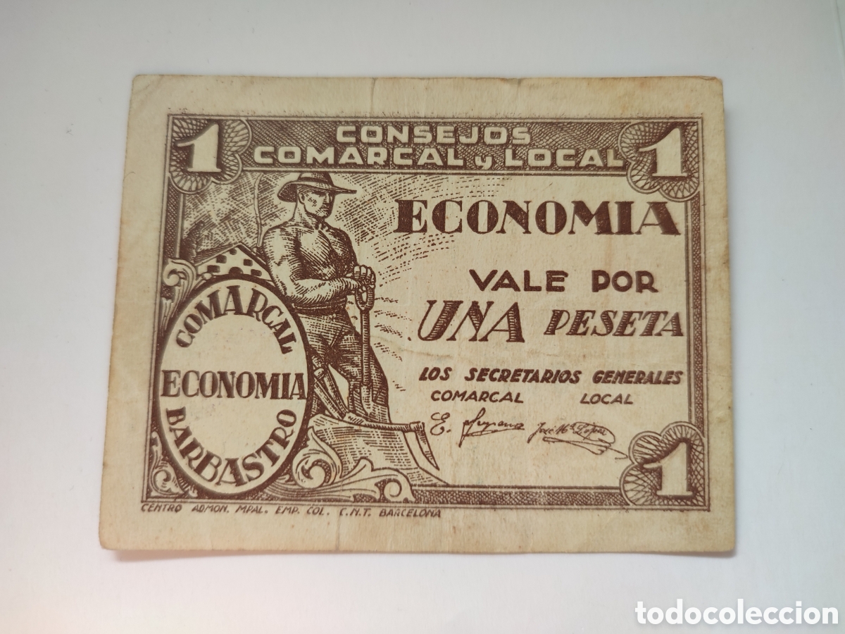 Billetes locales: 1 peseta de Barbastro (Huesca)