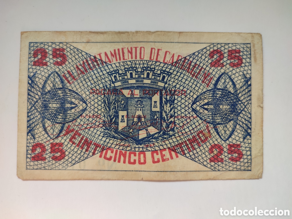 Billetes locales: 25 c&eacute;ntimos de Cartagena