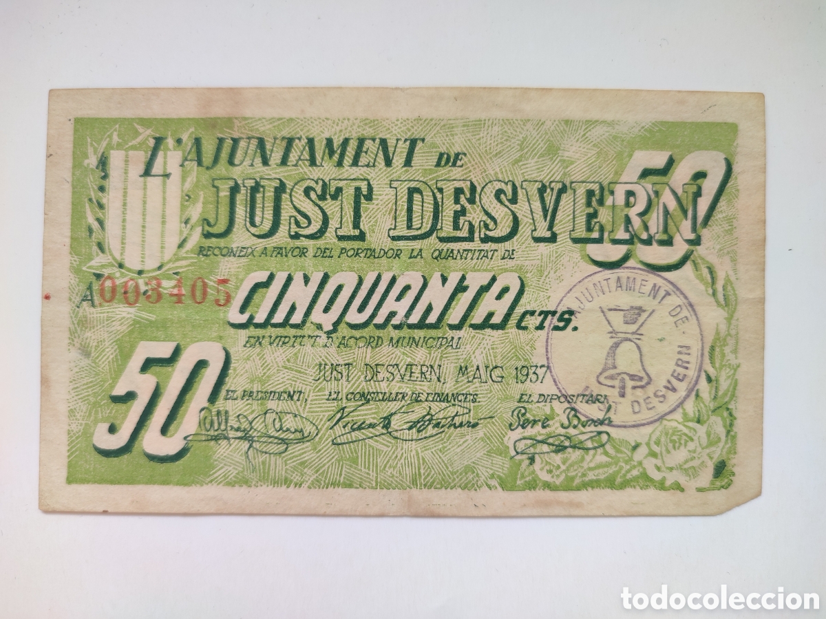 Billetes locales: 50 c&eacute;ntimos de Just Desvern (Barcelona)