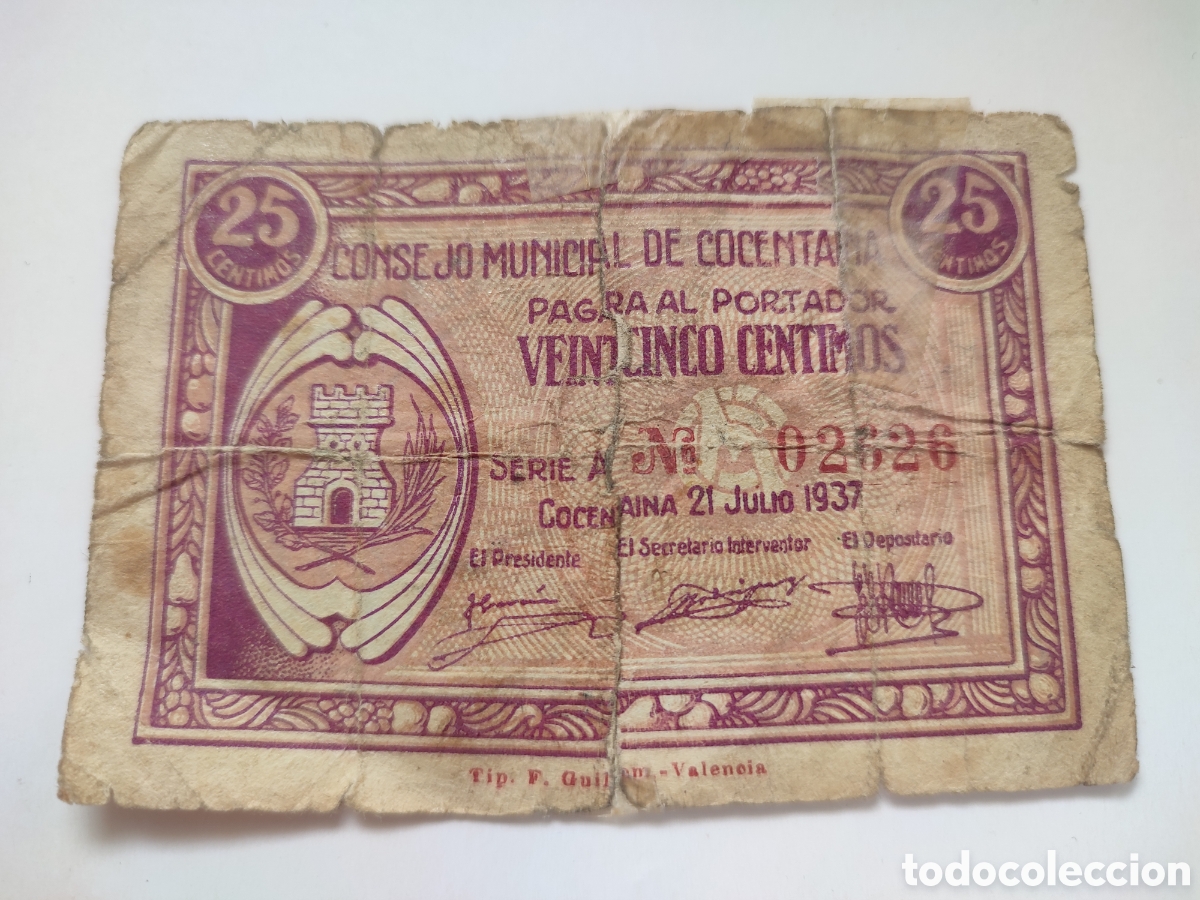 Billetes locales: 25 c&eacute;ntimos de Cocentaina (Alicante)