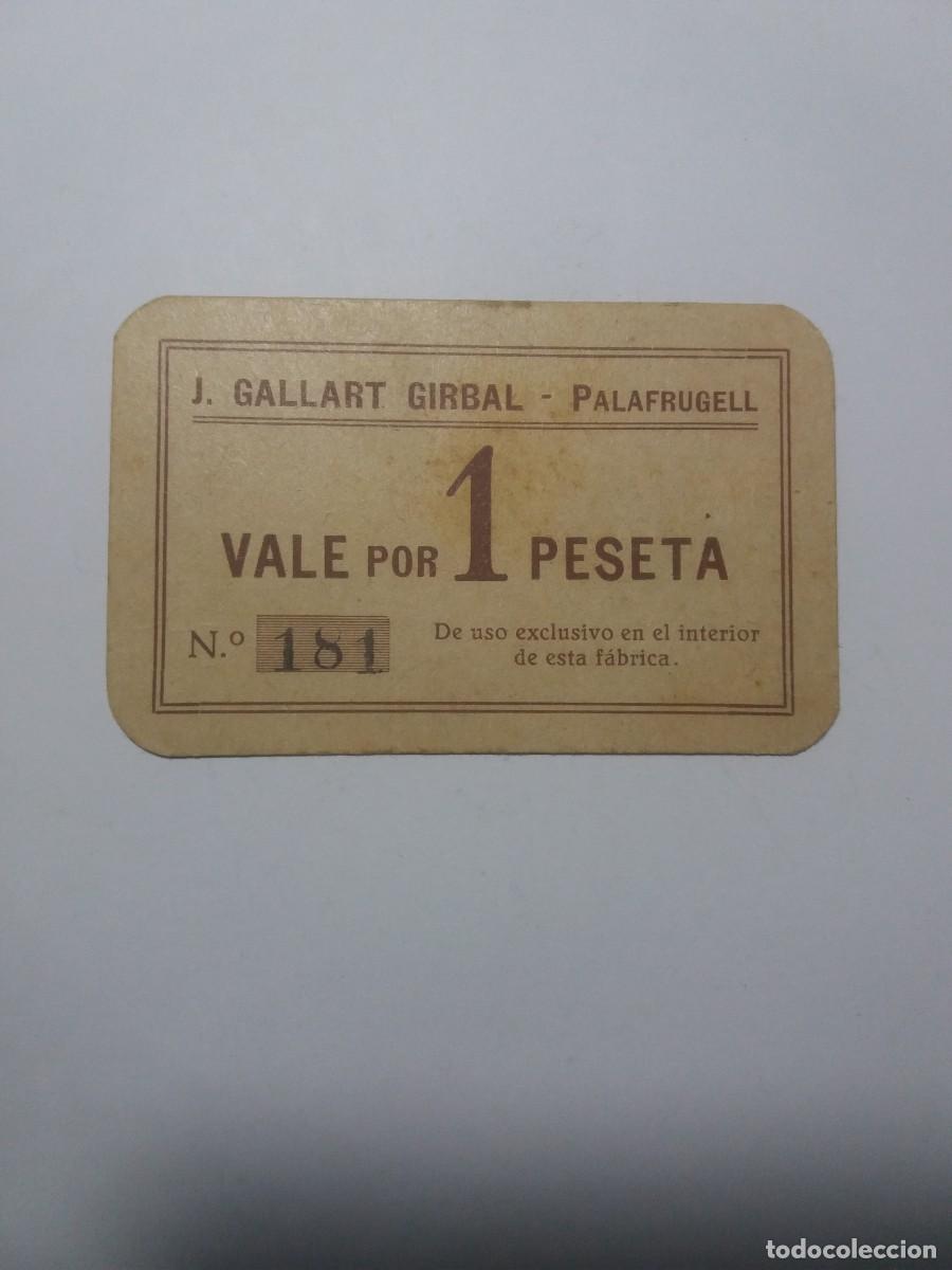 Billetes locales: Billete Cooperativa 1 Peseta J. GALLART GIRBAL Palafrugell