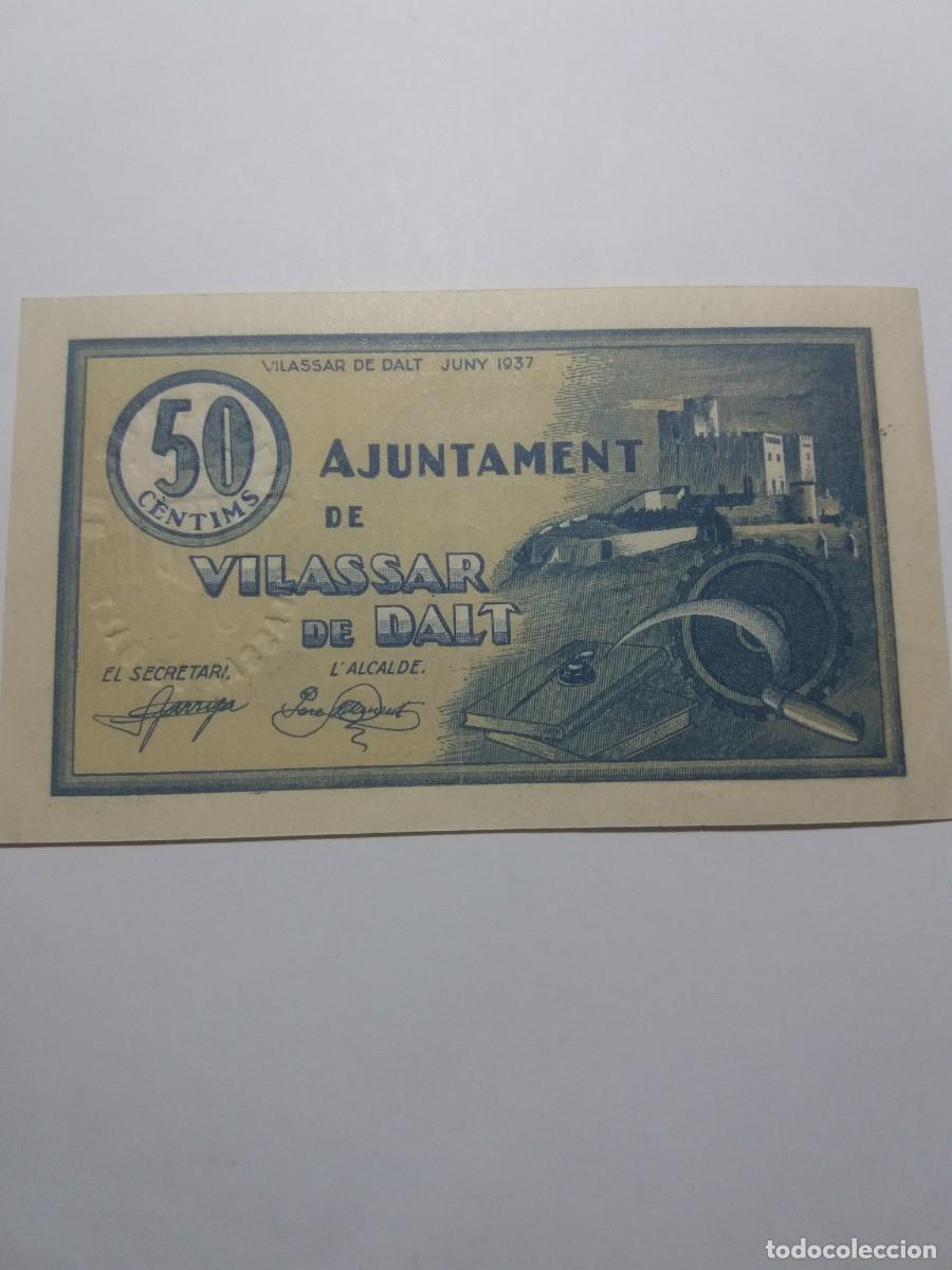 Billetes locales: Billete 50 C&egrave;ntims Ajuntament VILASSAR DE DALT Juny 1937