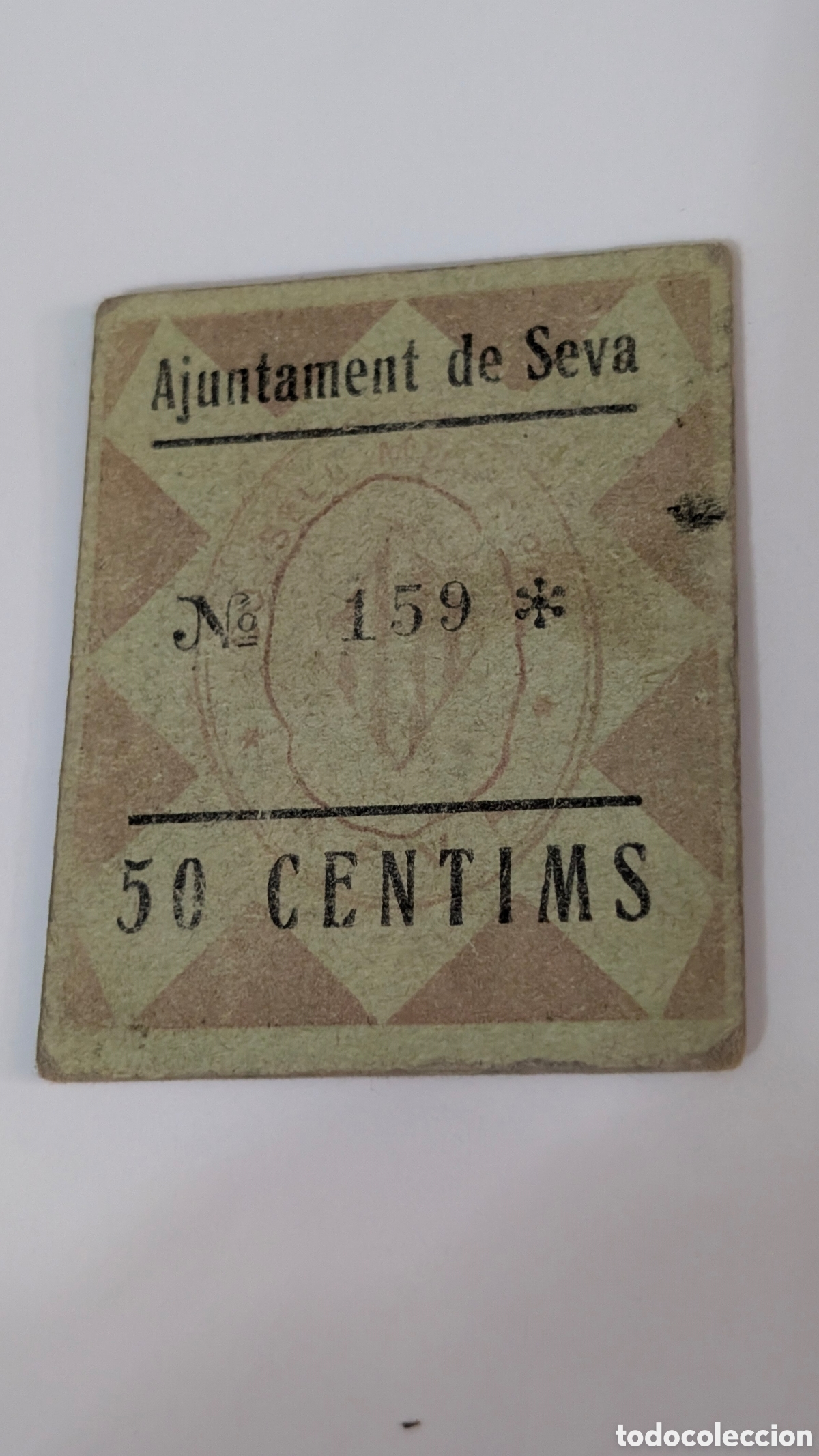 Billetes locales: ANTIGUO BILLETE N&Uacute;MERO 159 DE AJUNTAMENT DE SEVA 50 CENTIMOS CART&Oacute;N BC RARO RARE CENTIMS DE PESSETA