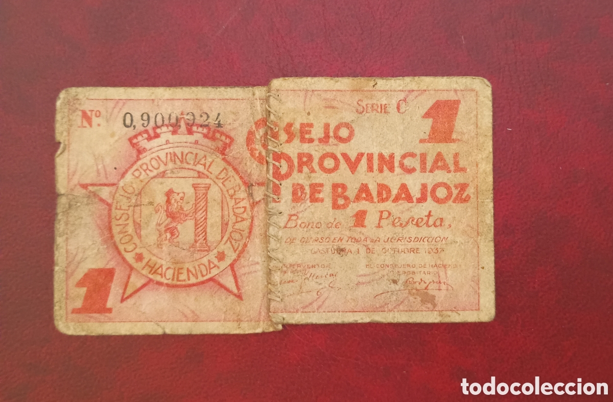 Billetes locales: ESPA&Ntilde;A 1937 - CONSEJO PROVINCIAL DE BADAJOZ - 1 PESETA - ORIGINAL