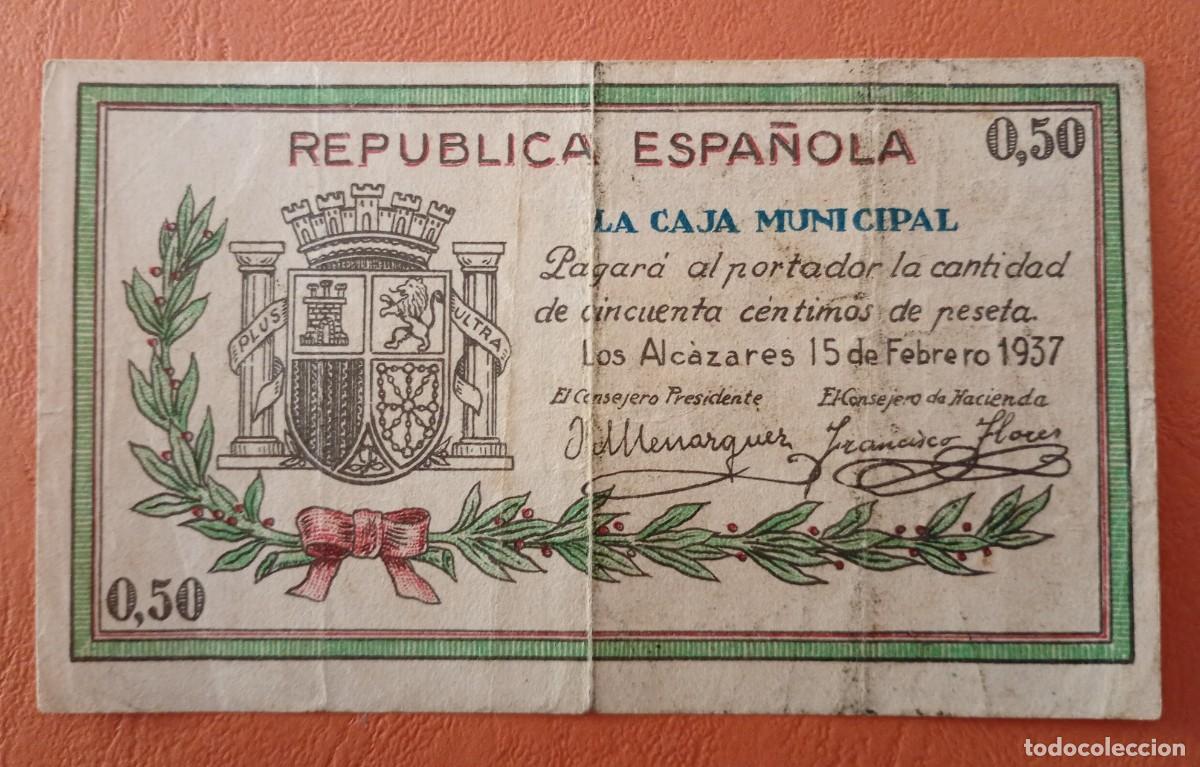 Billetes locales: LOS ALC&Aacute;ZARES. MURCIA. 50 CENTIMOS. BUEN ESTADO