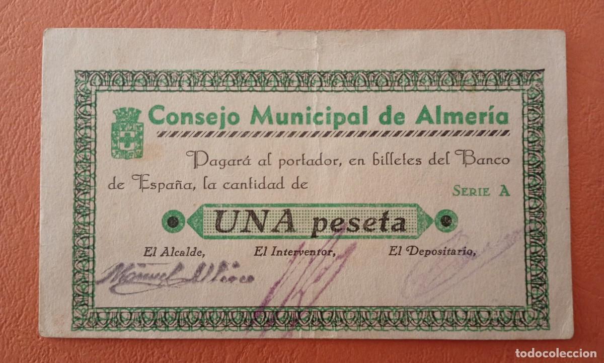Billetes locales: ALMER&Iacute;A, CONSEJO MUNICIPAL. 1 PESETA. BUEN ESTADO