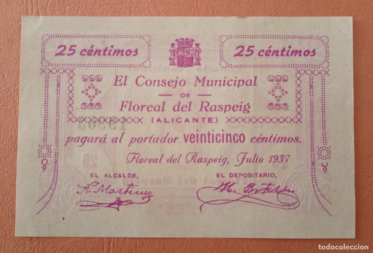 Banconote locali: FLOREAL DEL RASPEIG. ALICANTE. CONSEJO MUNICIPAL, 25 C&Eacute;NTIMOS. EBC