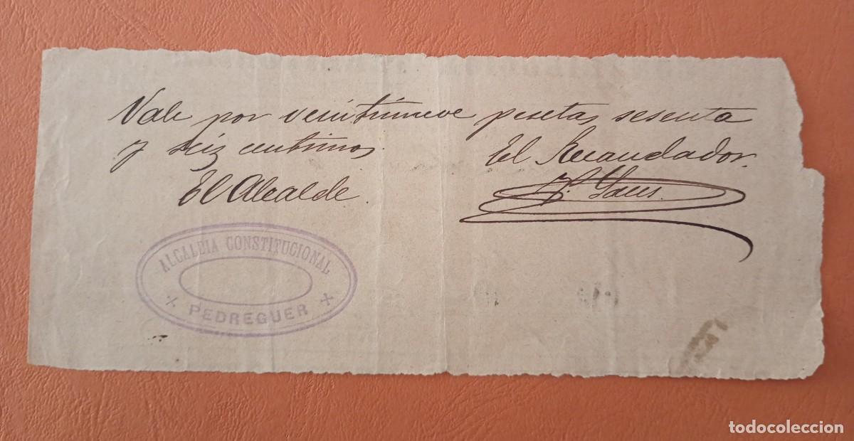 Billetes locales: PEDREGUER. ALICANTE. VALE A&Ntilde;O 1889. 29 PESETAS 66 C&Eacute;NTIMOS.