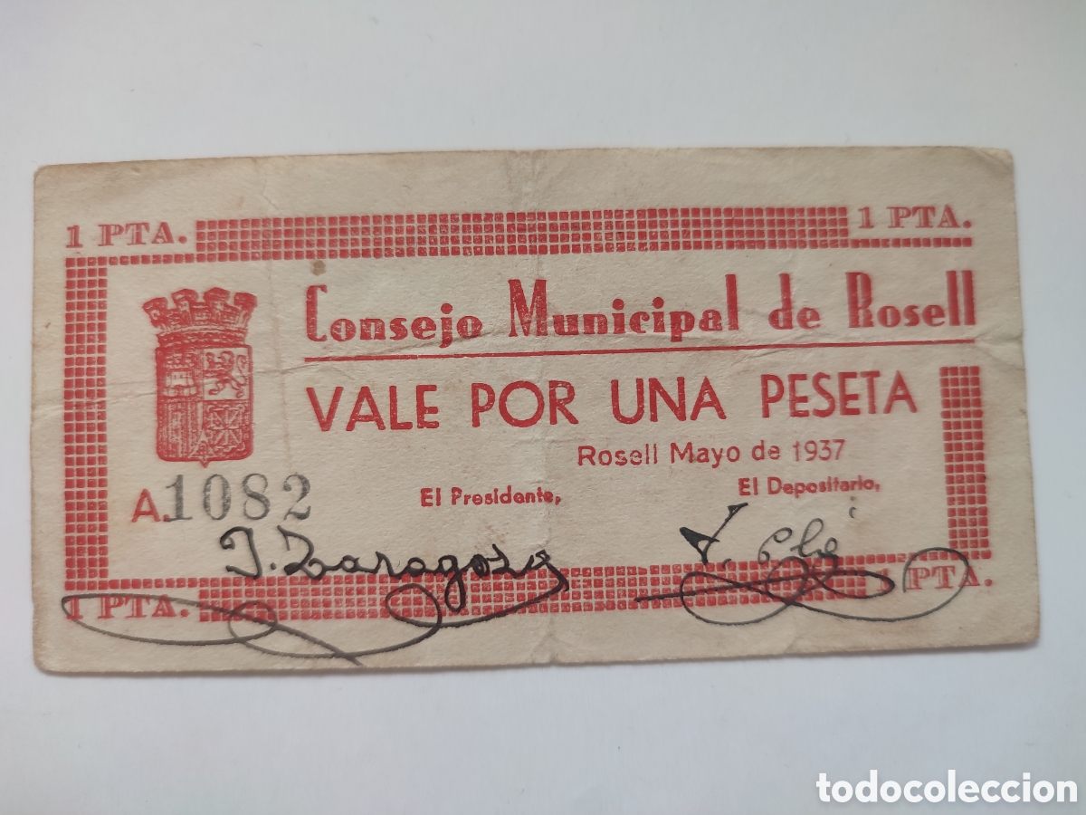 Billetes locales: 1 peseta de Rosell (Castell&oacute;n)