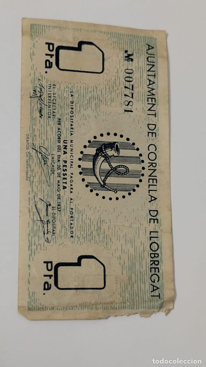 Billetes locales: ANTIGUO BILLETE AJUNTAMENT DE CORNELLA DE LLOBREGAT 1 PESSETAS UNA PESETA OK