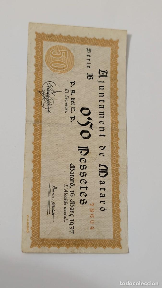 Billetes locales: ANTIGUO BILLETE AJUNTAMENT DE MATARO 50 CENTIMS PESSETA CINQUANTA CENTIMS PESETA BEC