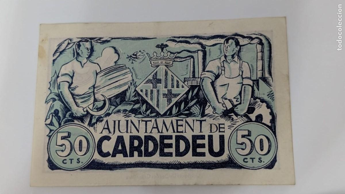 Billetes locales: ANTIGUO BILLETE AJUNTAMENT DE CARDEDEU 50 CENTIMOS PESETA CINQUANTA CENTIMS PESSETA BEC
