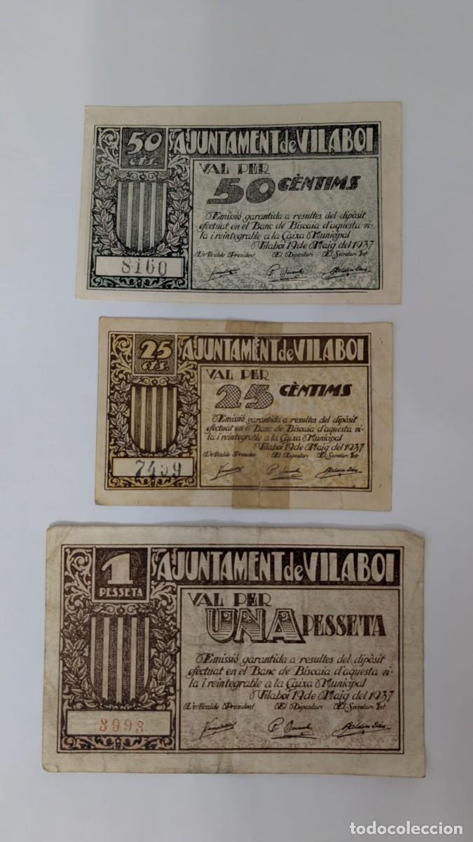 Billetes locales: LOTE 3 ANTIGUOS BILLETES AJUNTAMENT DE VILABOI 1 PESSETA, 50 Y 25 CENTIMOS PESETA CENTIMS PESSETA