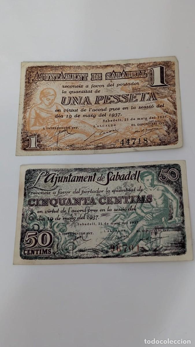 Billetes locales: LOTE 2 ANTIGUOS BILLETES AJUNTAMENT DE BILLETE SABADELL 1 PESSETA 50 CENTIMOS PESETA CENTIMS PESSETA