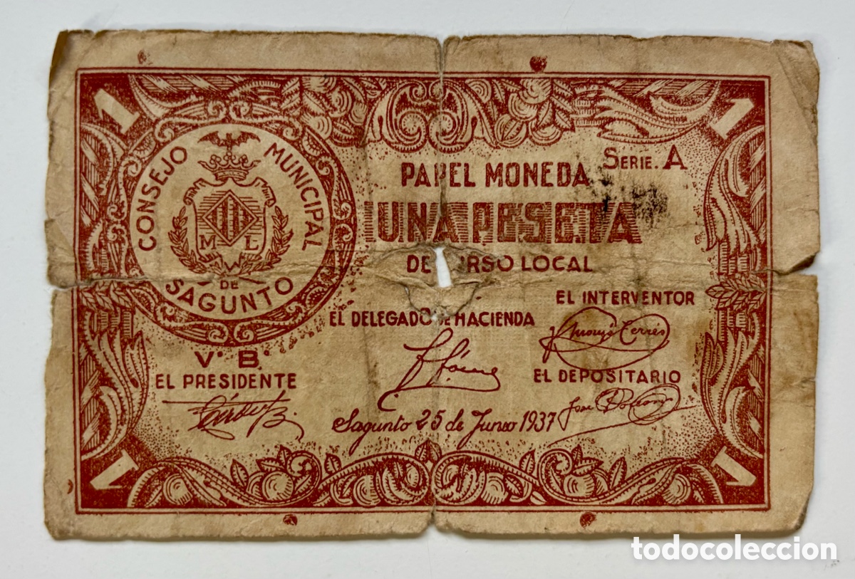 Billetes locales: Billete Local / Municipal SAGUNTO 1 Peseta 1937