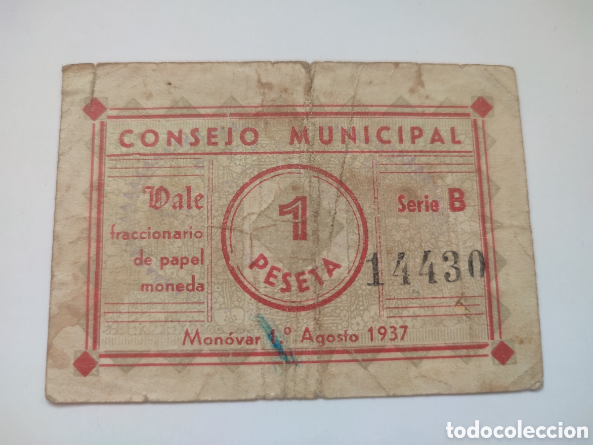 Billetes locales: 1 peseta de Mon&oacute;var (Alicante)