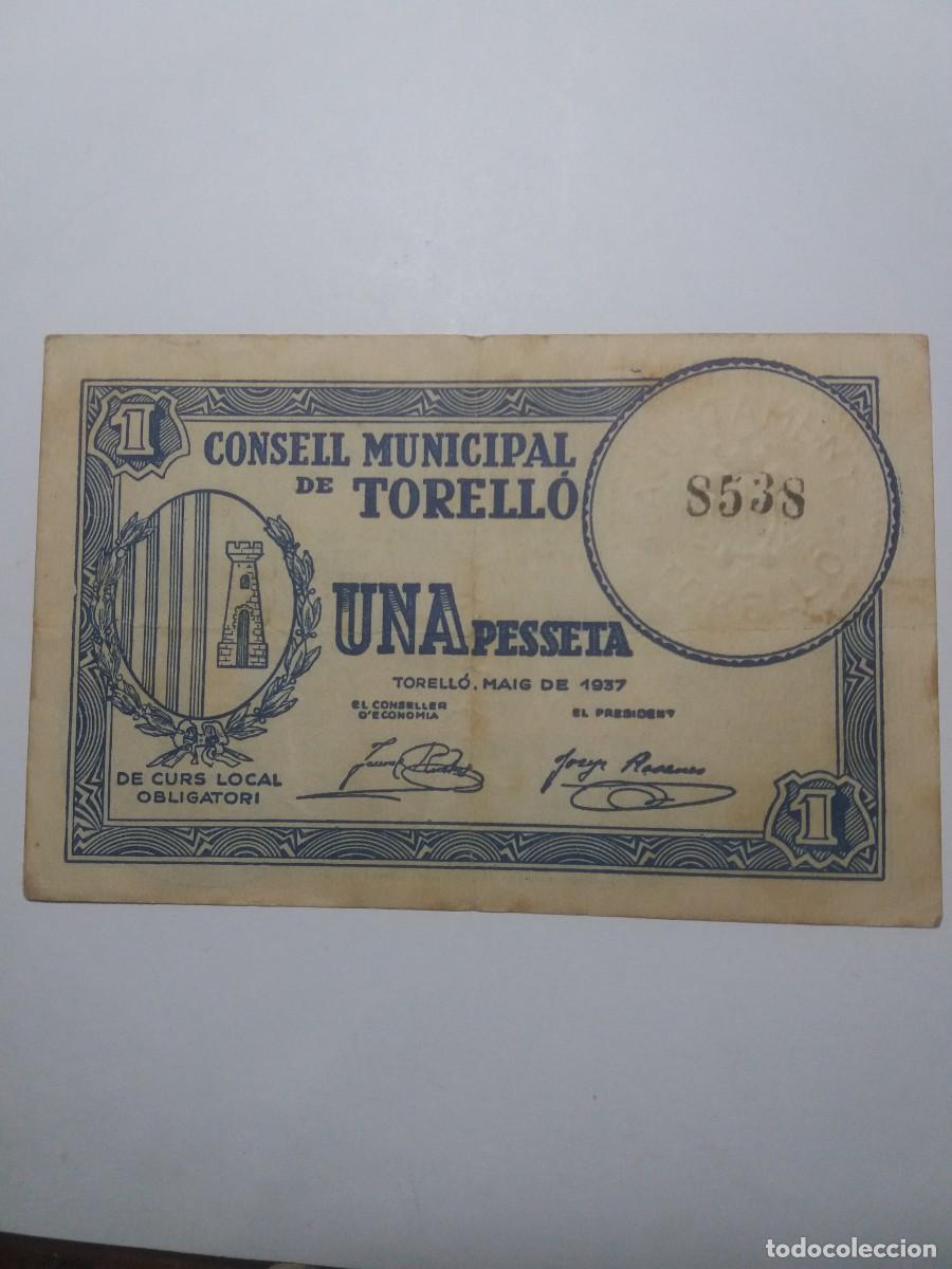 Billetes locales: Billete 1 Pesseta Consell Munixipal TORELL&Oacute; Maig 1937