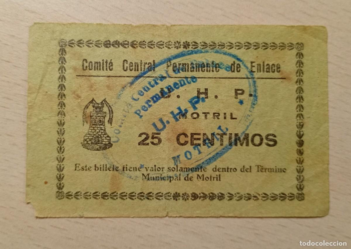 Billetes locales: MOTRIL, GRANADA, 25 C&Eacute;NTIMOS.