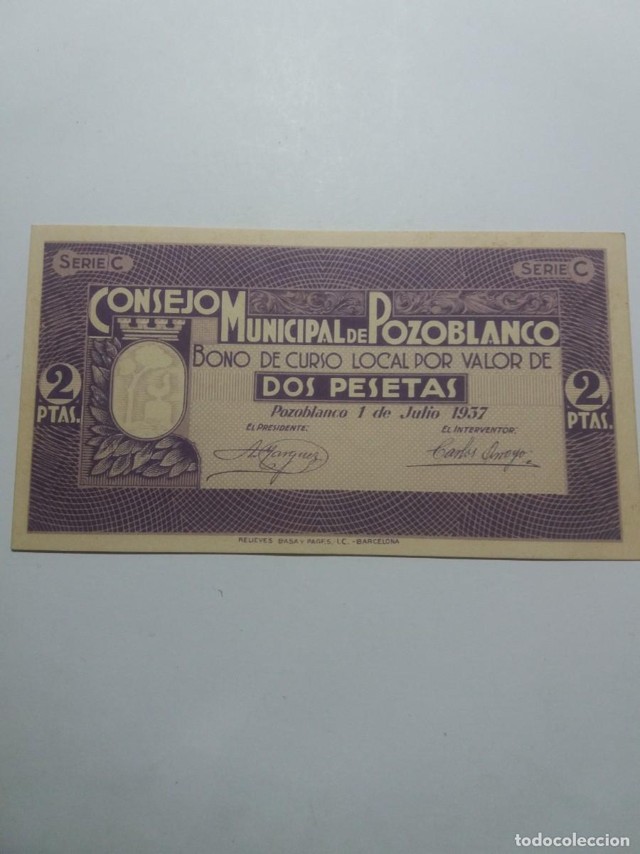 Billetes locales: Billete 2 Pesetas Consejo Municipal POZOBLANCO 1 Julio 1937