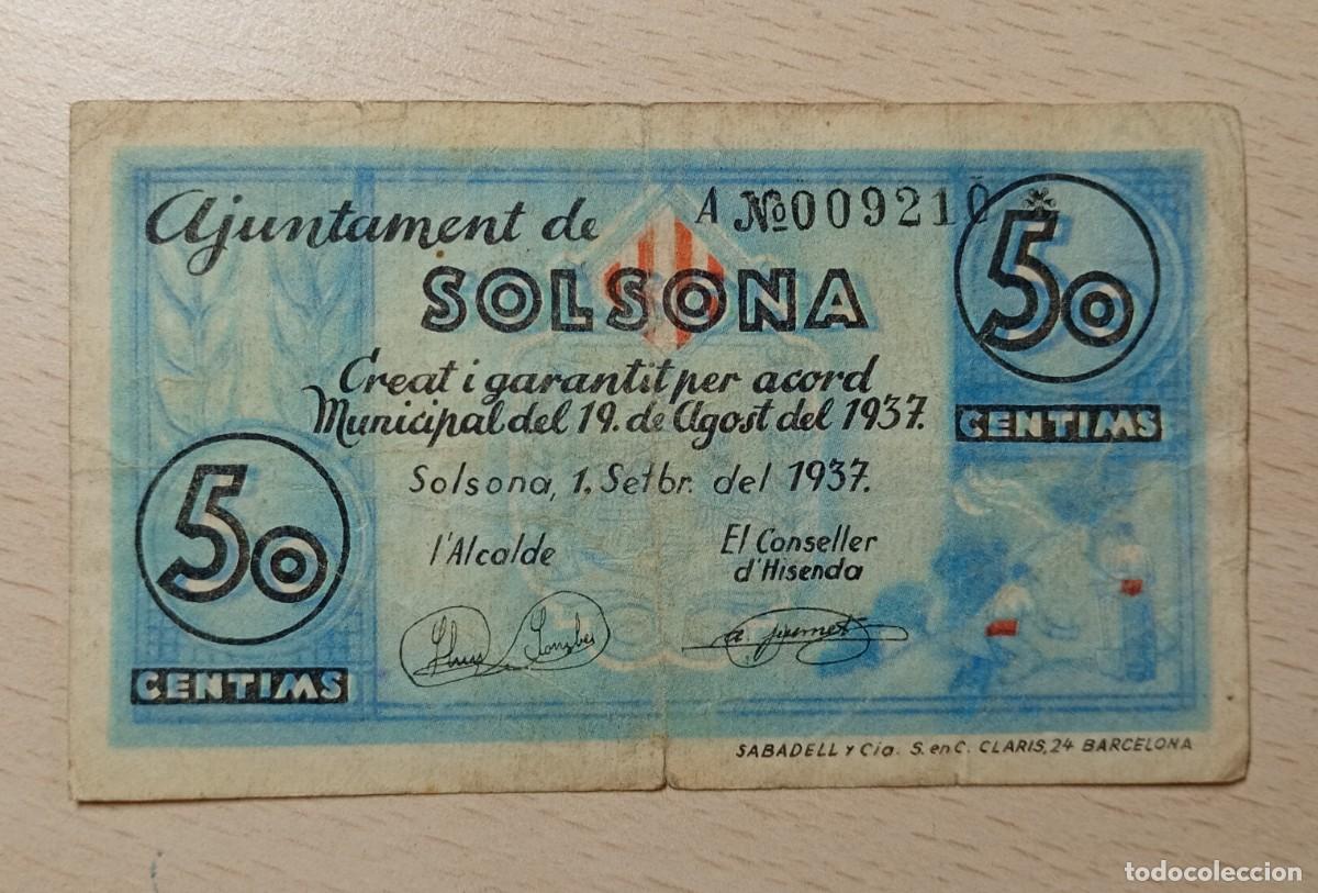 Billetes locales: SOLSONA, AJUNTAMENT. 50 CENTIMS