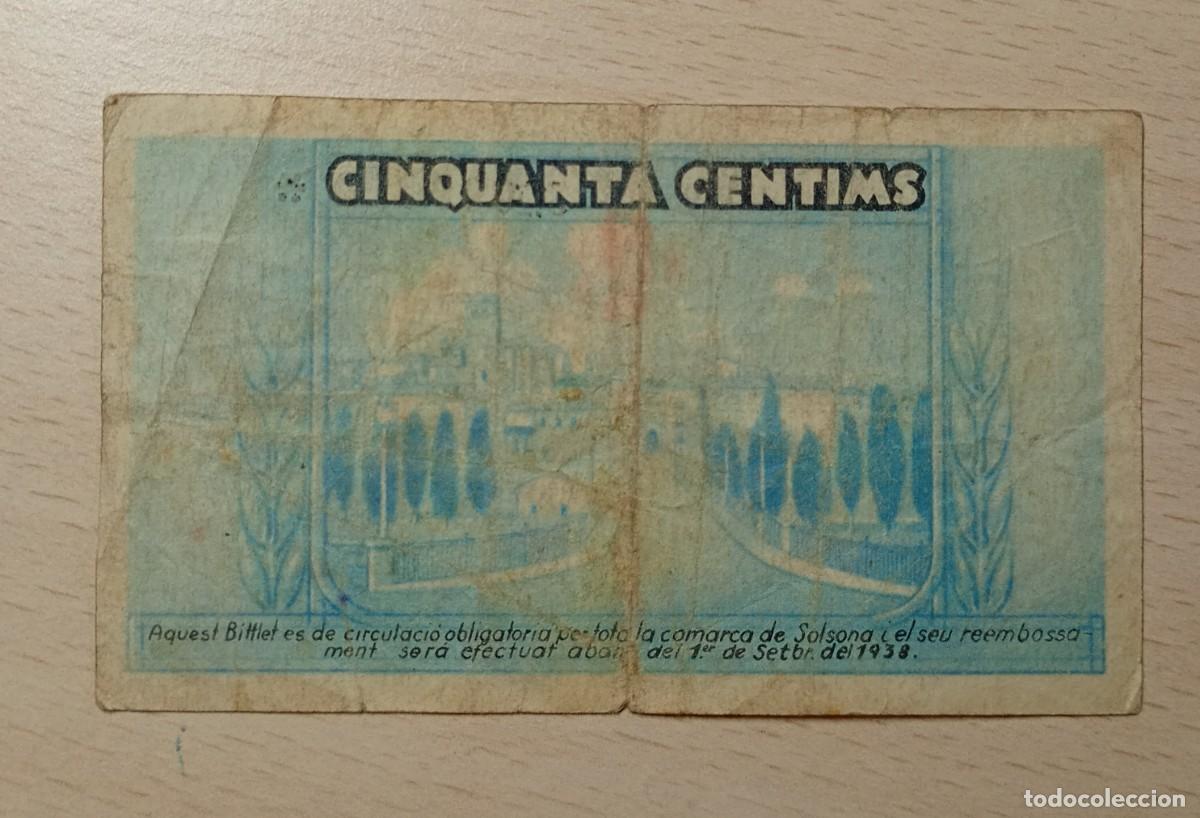 Billetes locales: SOLSONA, AJUNTAMENT. 50 CENTIMS - Foto 2