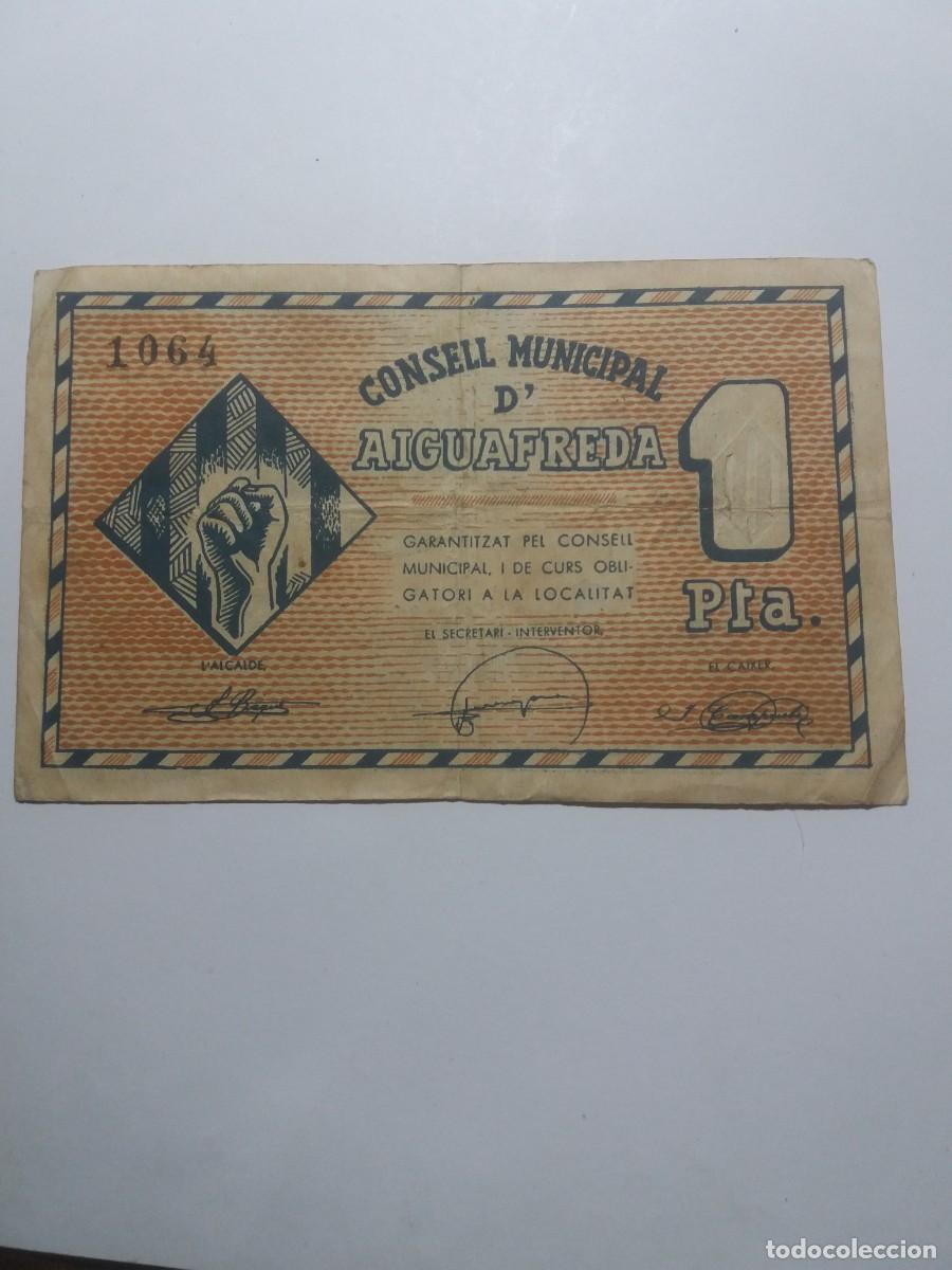Billetes locales: Billete 1 Pesseta Consell Municipal AIGUAFREDA