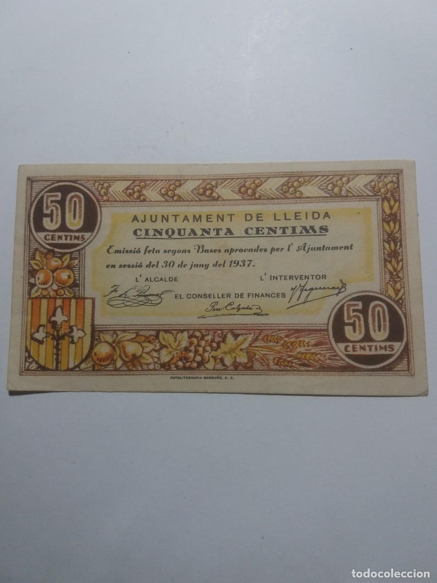 Billetes locales: Billete 50 C&egrave;ntims Ajuntament LLEIDA 30 Juny 1937